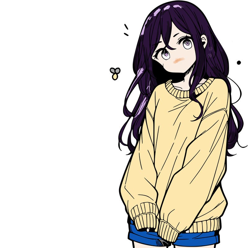 manga teen girl  in a sweater and baggy pants