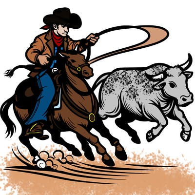 cowboy roping a wild steer
