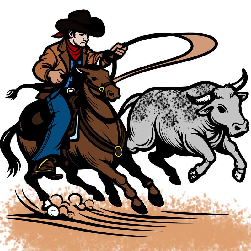 cowboy roping a wild steer
