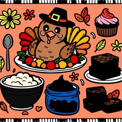 thanks giving party with turkey brownies mashed potatoes party