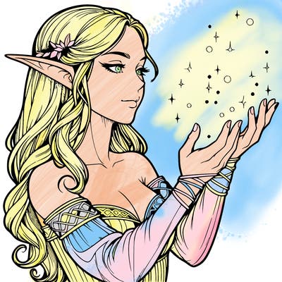 realistic elf girl doing magic