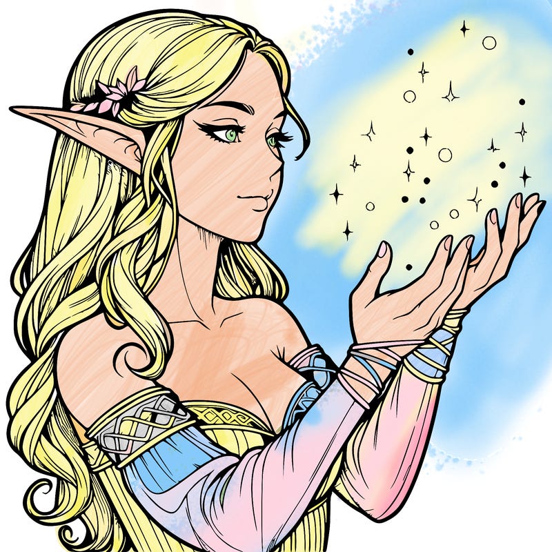 realistic elf girl doing magic