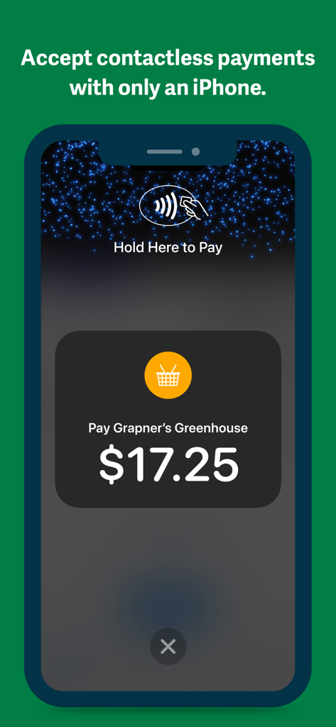 A mobile interface of Sage Accounting showing how to accept contactless payments with an iPhone.