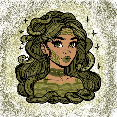 realistic girl with snakes as hair