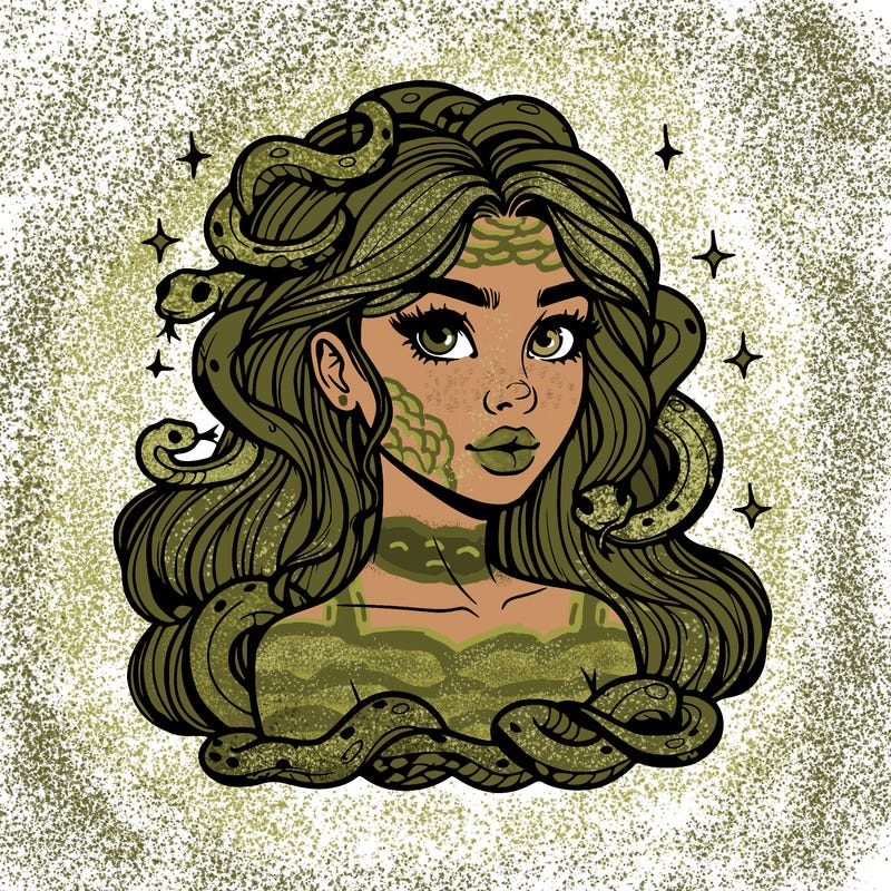 realistic girl with snakes as hair