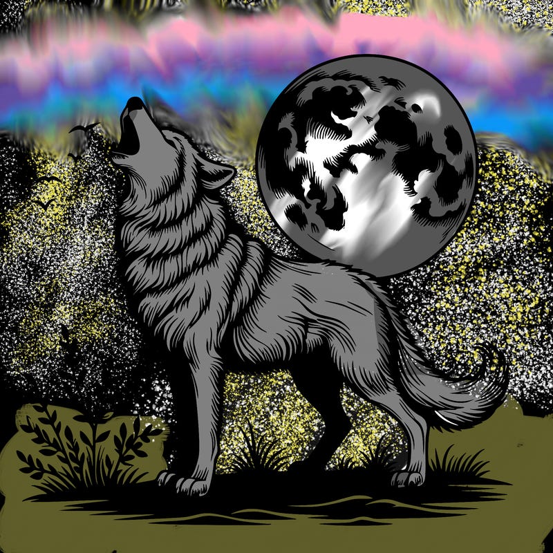 realistic wolf howling at the moon