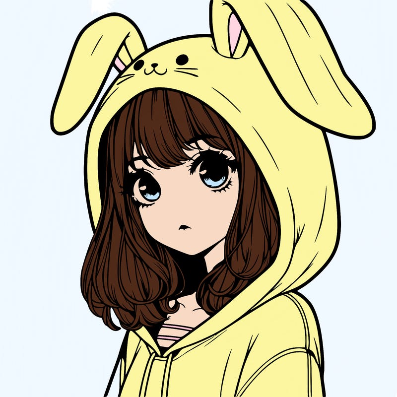 realistic girl wearing a bunny hoodie
