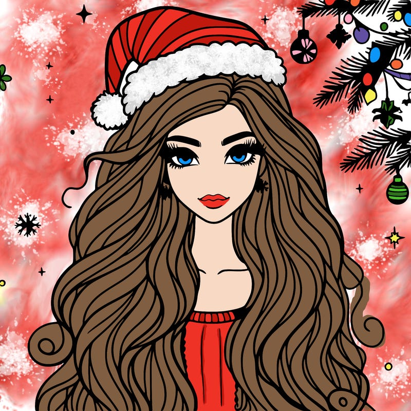 christmas fashionable female model and long hair