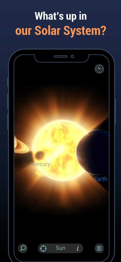 3D interactive model of the Sun Mercury and Earth in the Solar Walk Lite planetarium app