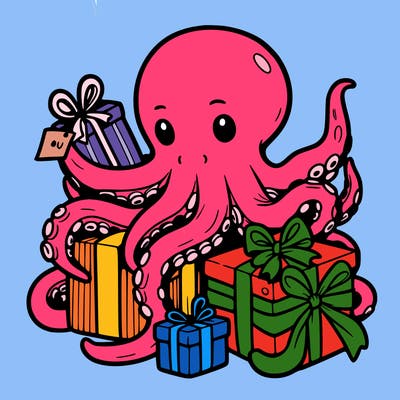 an octopus wrapping gifts