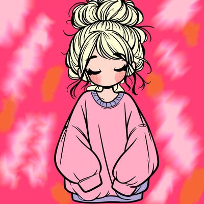 girl with baggy sweatshirt and messy bun