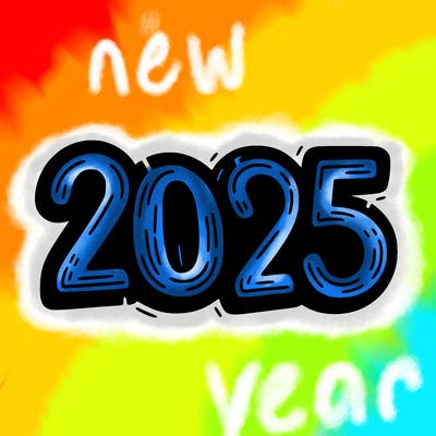 one line scrawled numbers sketch design “2025”