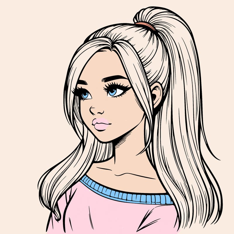 realistic girl with a high ponytail