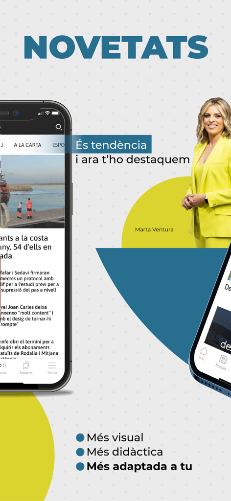A Punt mobile app interface showing news and journalist Marta Ventura