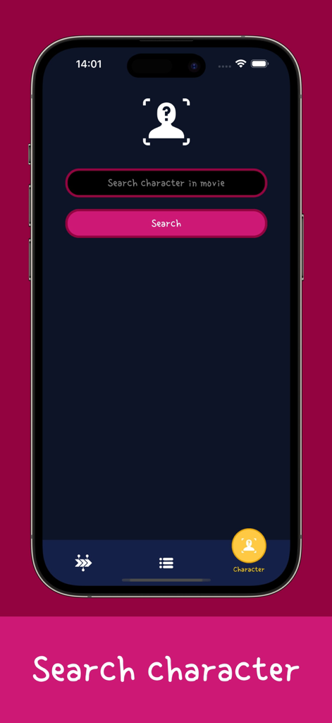 GameBox:Screw Movies Track - Pantalla de búsqueda de personajes de películas en la aplicación de seguimiento GameBox