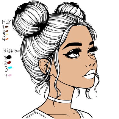 realistic girl with buns on the top of her head