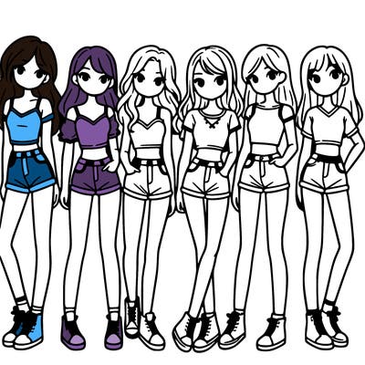 a group of girls wearing crop tops and shorts