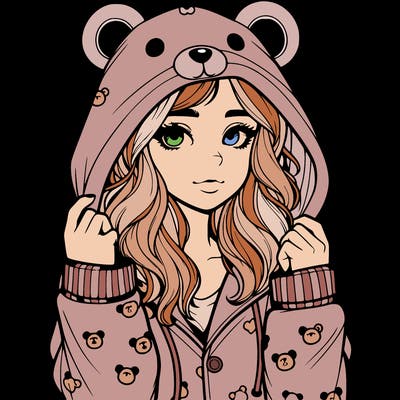 realistic girl in a animal pjs hoodie