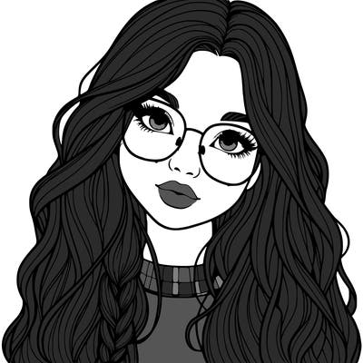 girl with long hair and freckles and glasses realistic