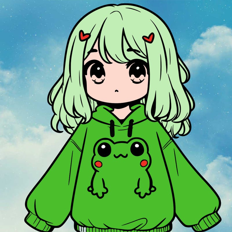 girl wearing frogging sweatshirt