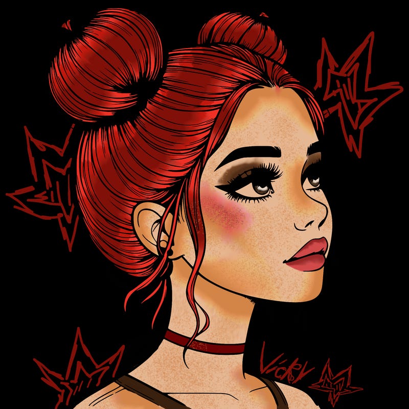 realistic girl with buns on the top of her head