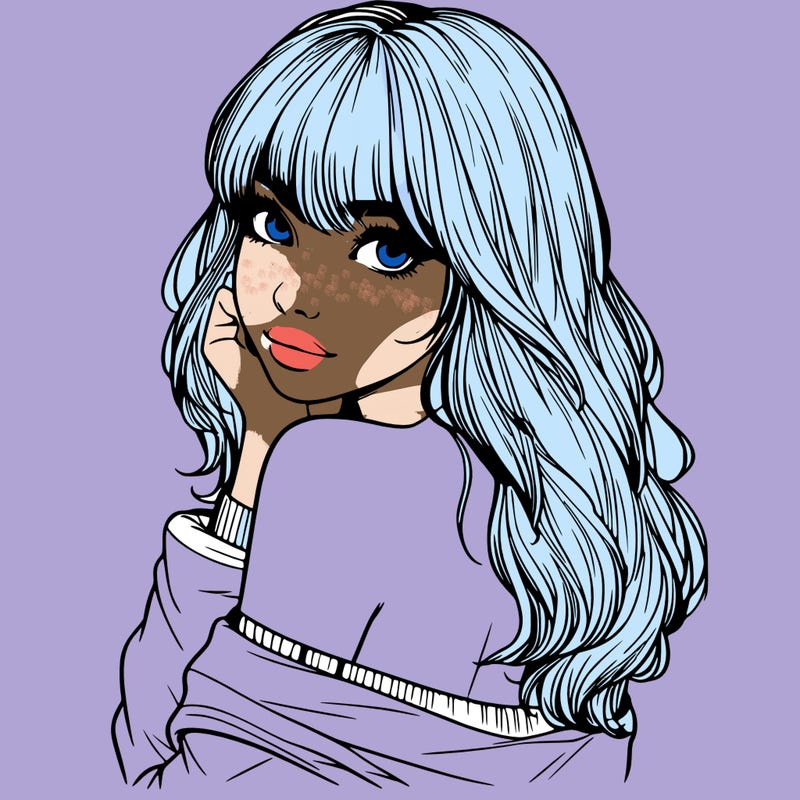 realistic girl with bangs looking over her shoulder