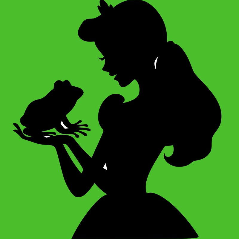 a shadow of a princess holding a frog realistic