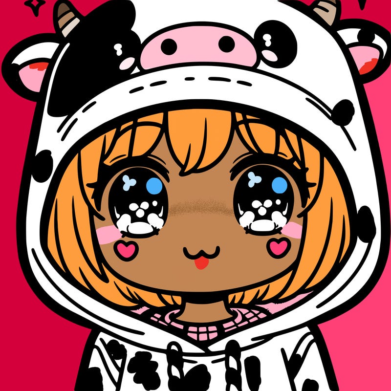 kawaii girl with cow hoodie