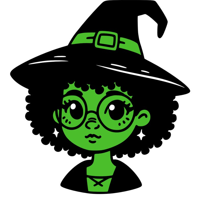 a black person who is a witch and has glasses