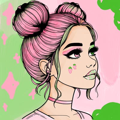 realistic girl with buns on the top of her head