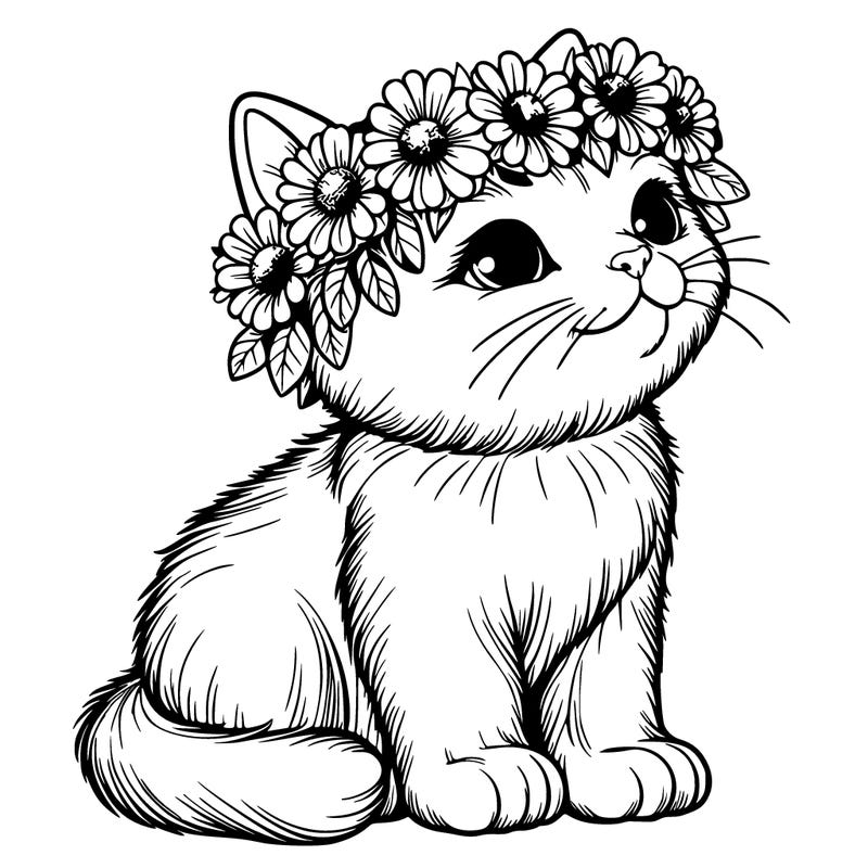 realistic cat wearing a flower crown