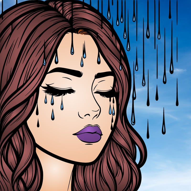 rain going over realistic woman’s face