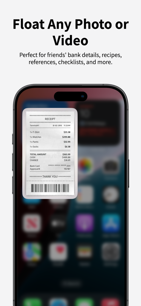 quicklook multitasking - 簡単な参照のために、iPhone画面に領収書を表示するフローティングウィンドウ