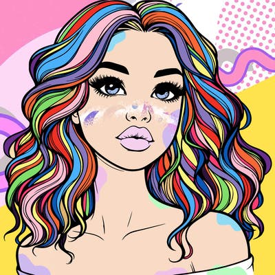 realistic girl with wavy hair and lips