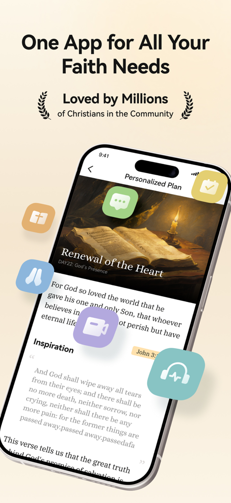 Blessed app displaying daily Bible verses and a personalized spiritual growth plan