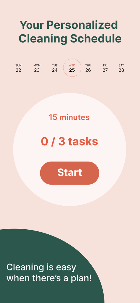 Tidy: House Cleaning Schedule - Personalized daily cleaning schedule in the Tidy app showing a 15 minute task goal