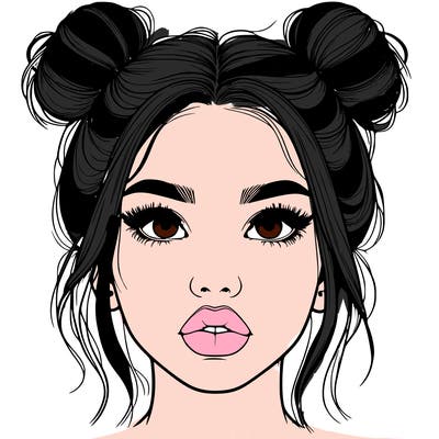 realistic girl with two buns on her hair and lips