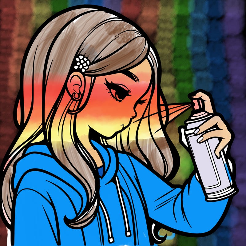 a realistic girl spray painting