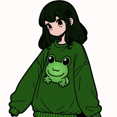 girl wearing frogging sweatshirt