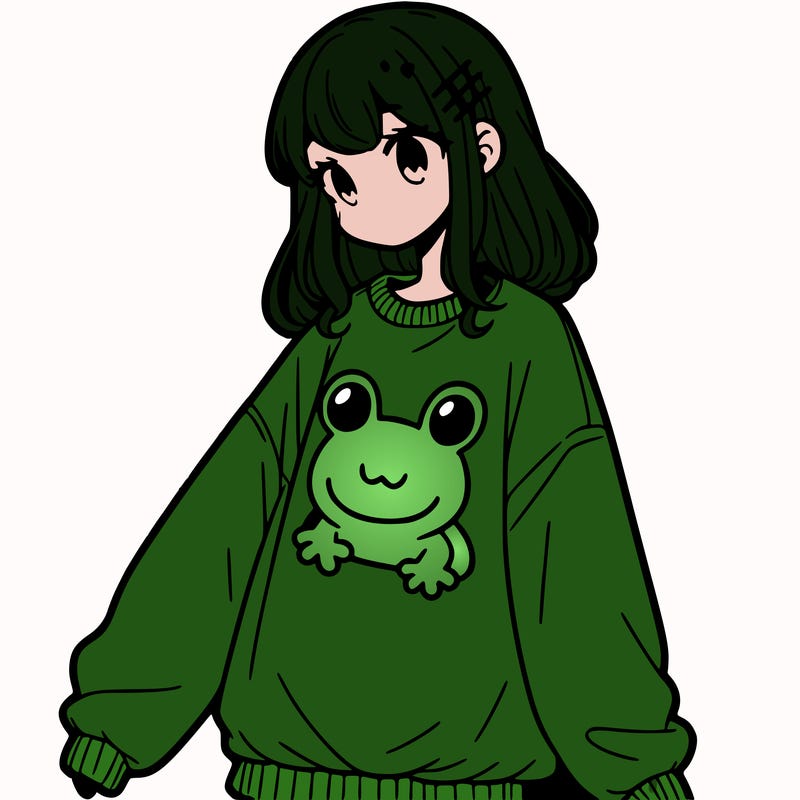 girl wearing frogging sweatshirt