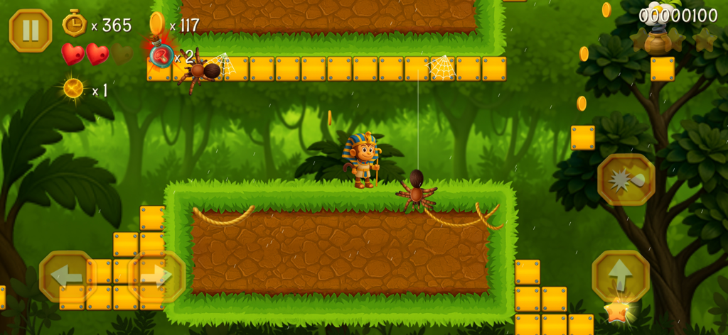 Super Kong Jump - Monkey Bros - Monkey character Mono in a jungle level with spider enemies and gold coins