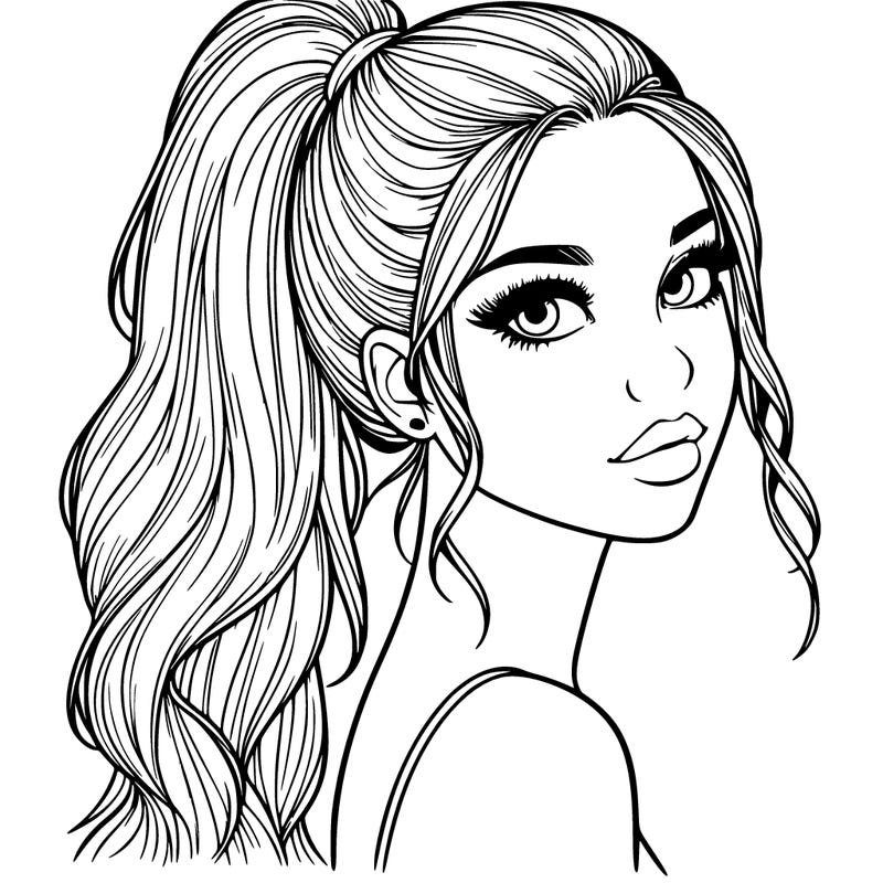 realistic pretty girl with high pony tail