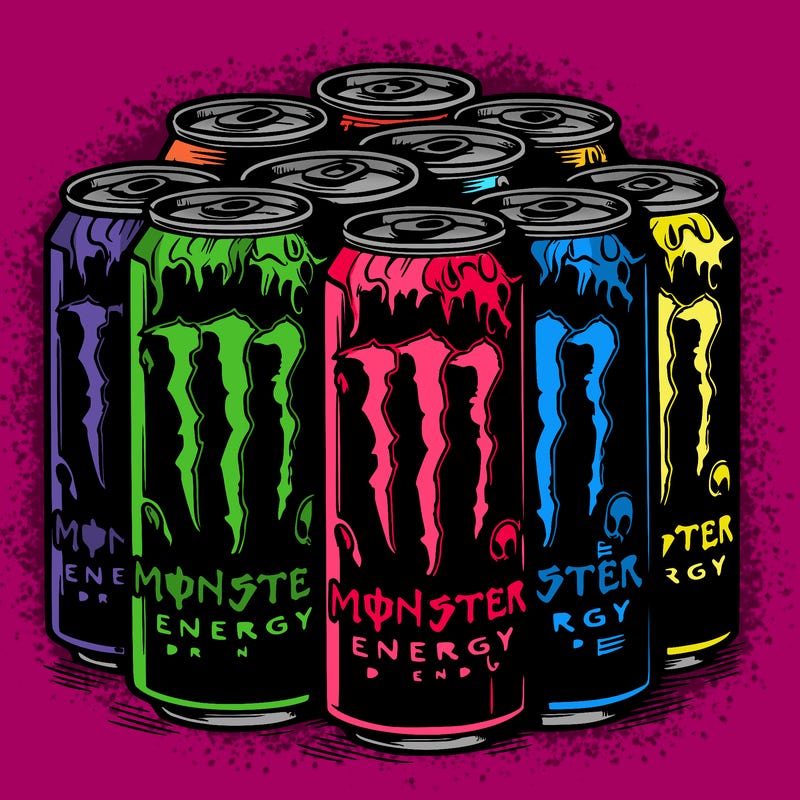 bunch of monster energy drink cans