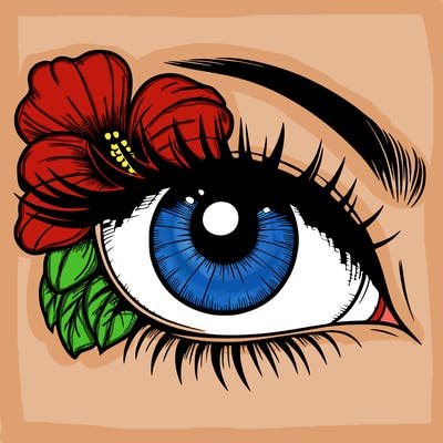 realistic eye with flower
