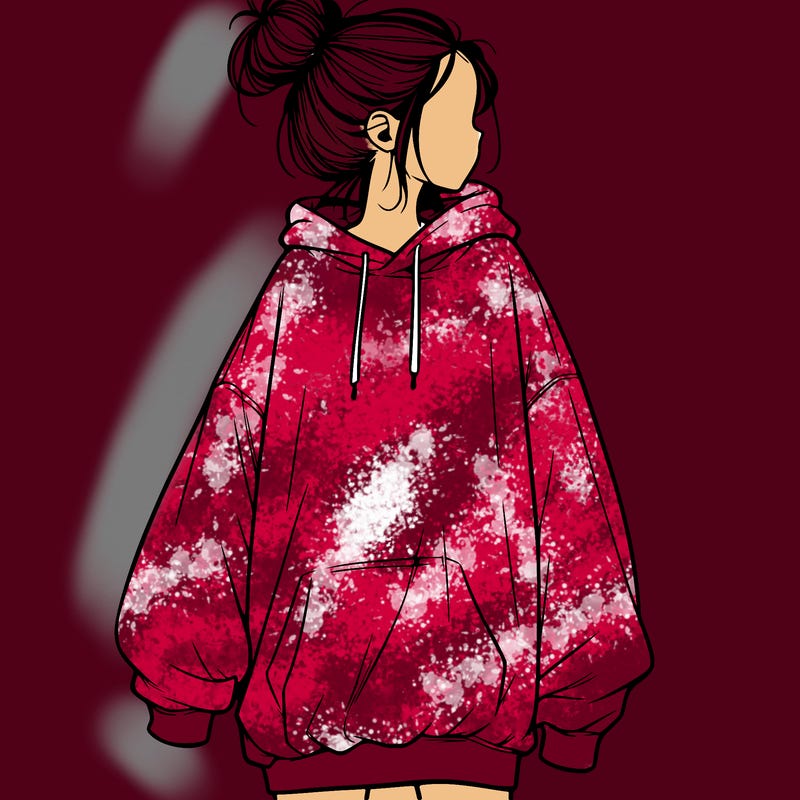 realistic girl with a oversized sweatshirt on and a bun