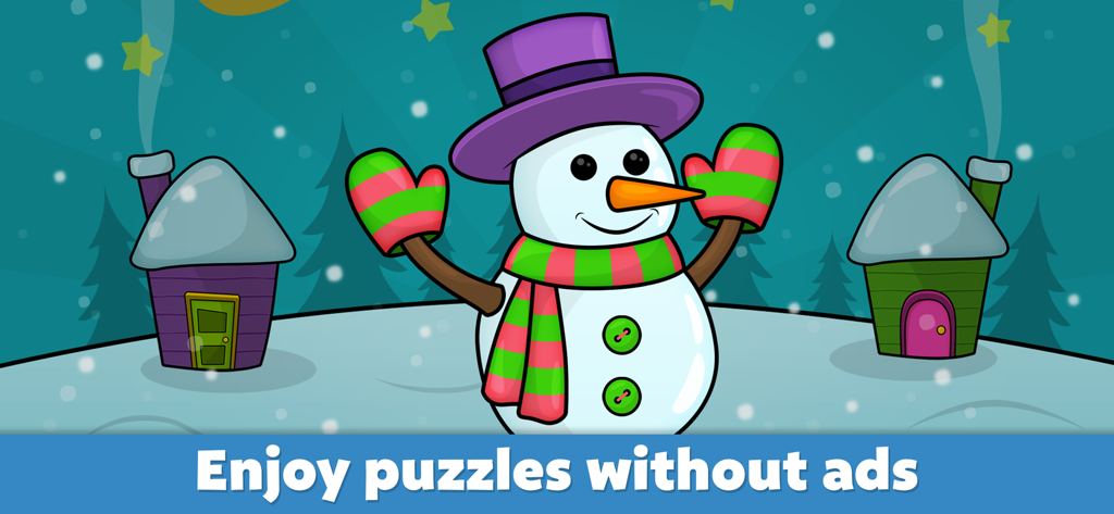 Toddler puzzle games for kids - Ad-free toddler puzzle game featuring a friendly snowman in a winter landscape