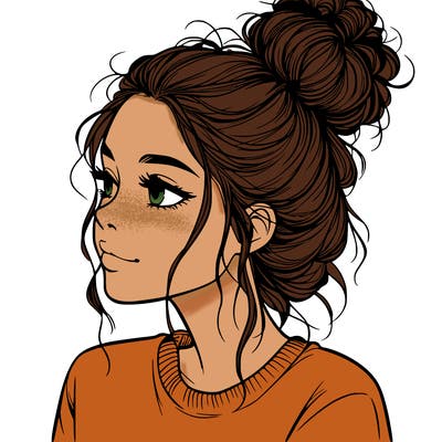 a realistic girl with a messy bun