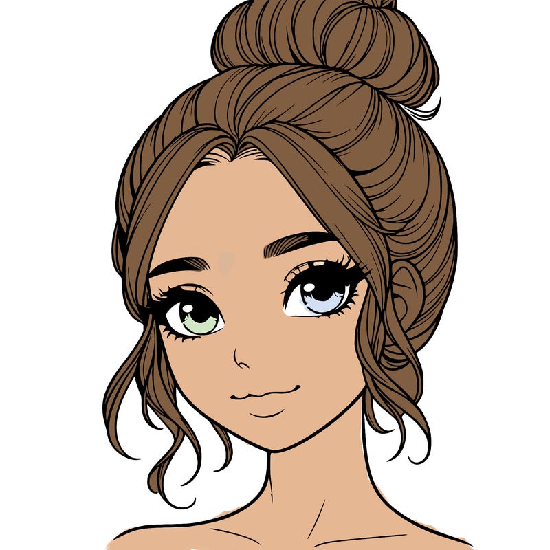 realistic pretty girl with hair in bun