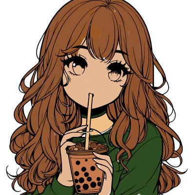 realistic girl drink a boba