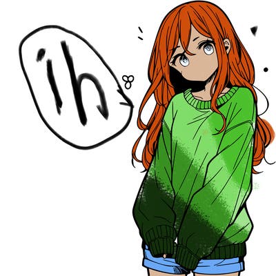 manga teen girl  in a sweater and baggy pants